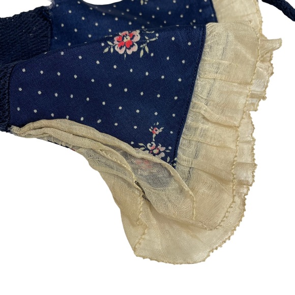 Vintage 1940s Elegant Floral Silk Mesh Dainty Small Sized Navy Blue Pink Flowers - Picture 10 of 16